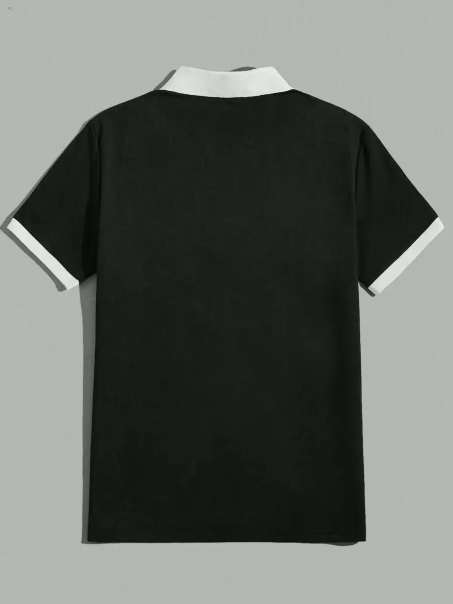 Polo décontracté à manches courtes avec lettres et couleurs contrastées pour homme