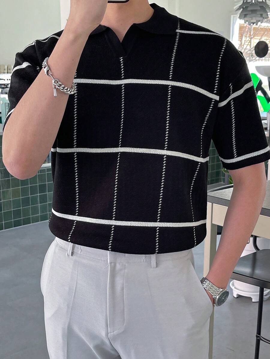 Polo en tricot à carreaux – Polo léger à manches courtes pour homme