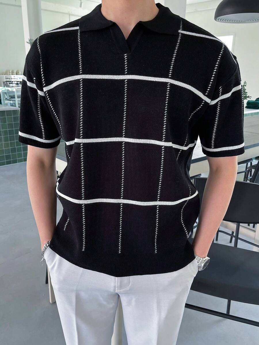 Polo en tricot à carreaux – Polo léger à manches courtes pour homme
