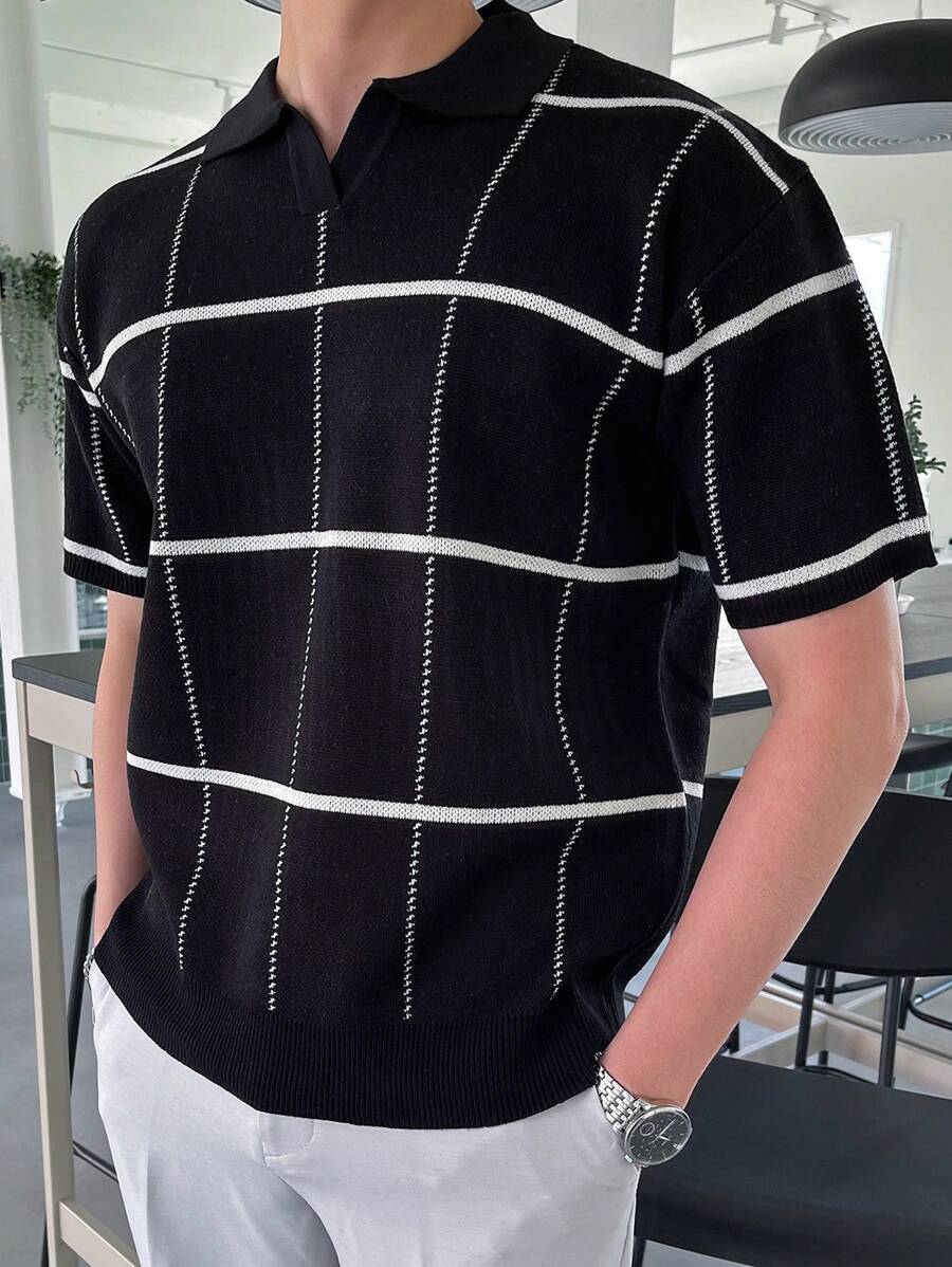 Polo en tricot à carreaux – Polo léger à manches courtes pour homme