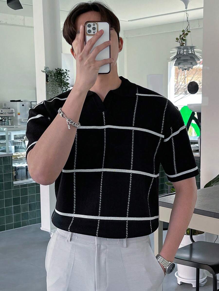 Polo en tricot à carreaux – Polo léger à manches courtes pour homme