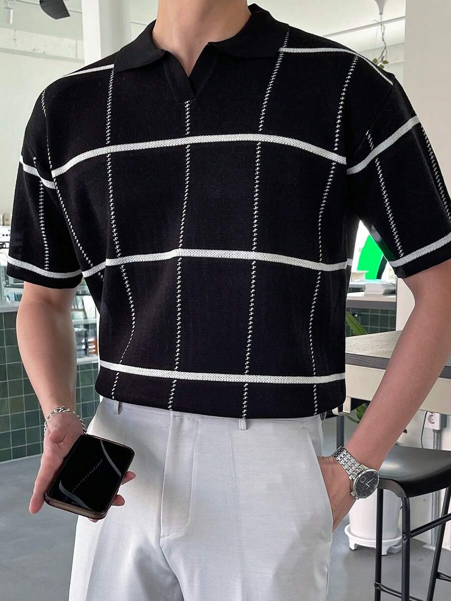 Polo en tricot à carreaux – Polo léger à manches courtes pour homme