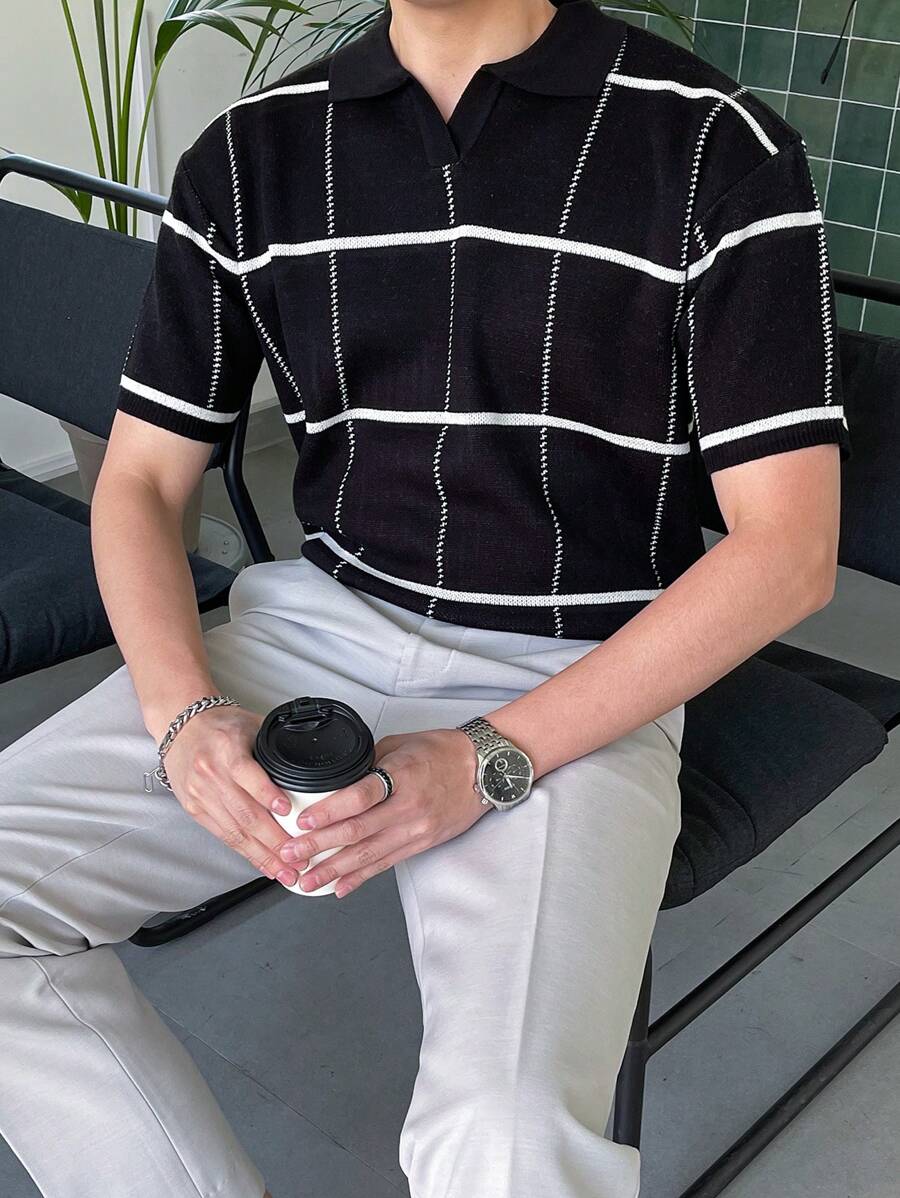 Polo en tricot à carreaux – Polo léger à manches courtes pour homme