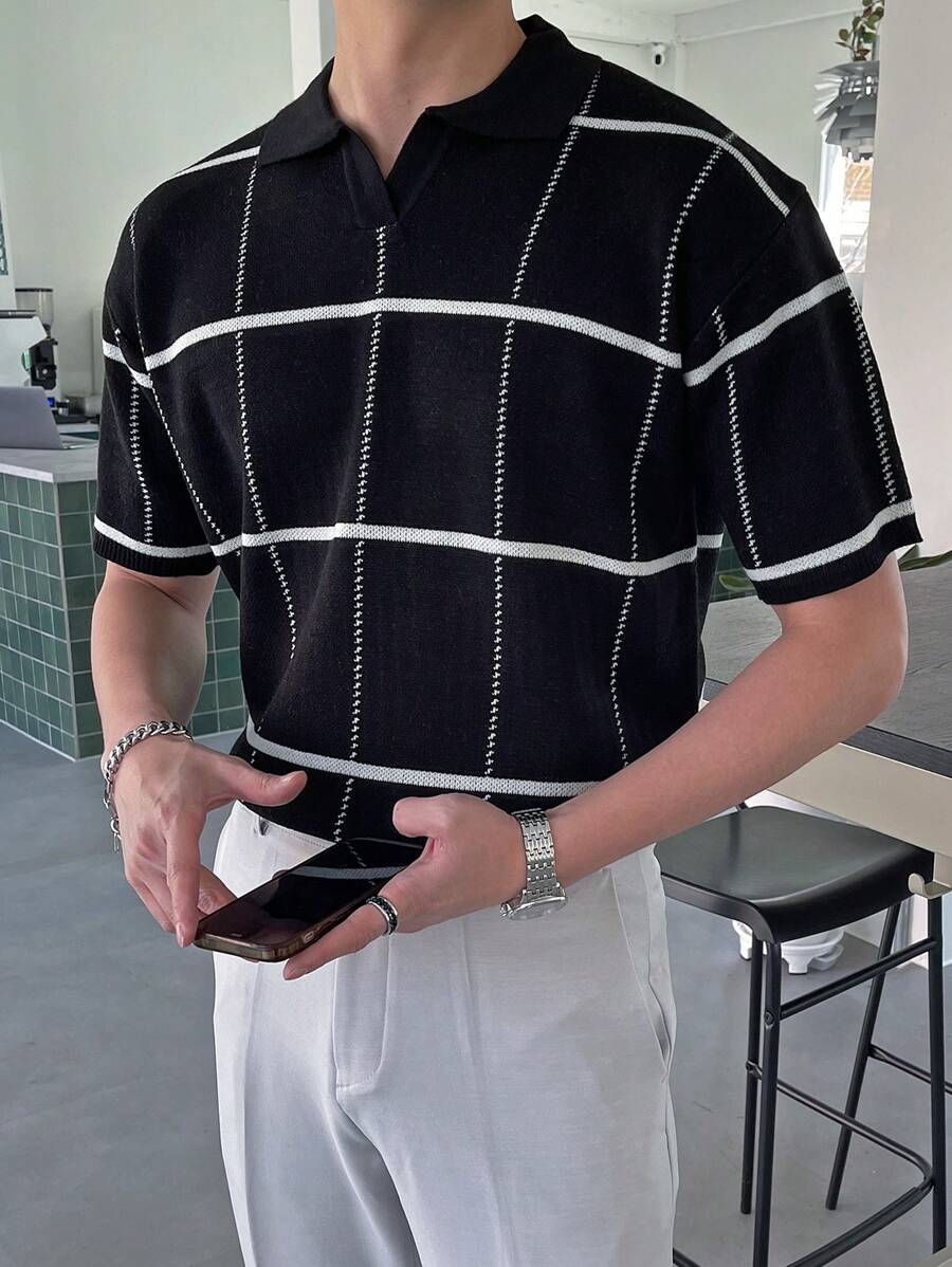 Polo en tricot à carreaux – Polo léger à manches courtes pour homme