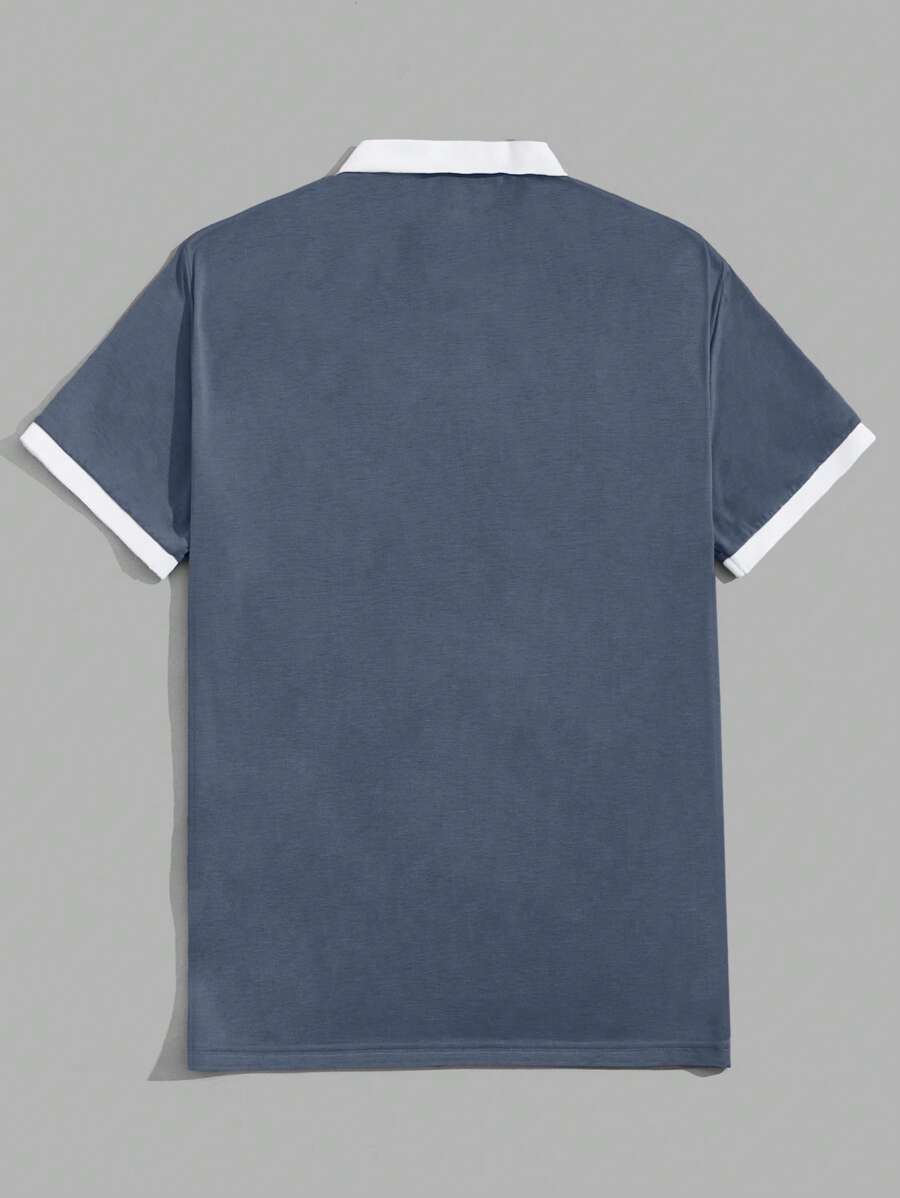 Polo décontracté à manches courtes avec lettres et couleurs contrastées pour homme