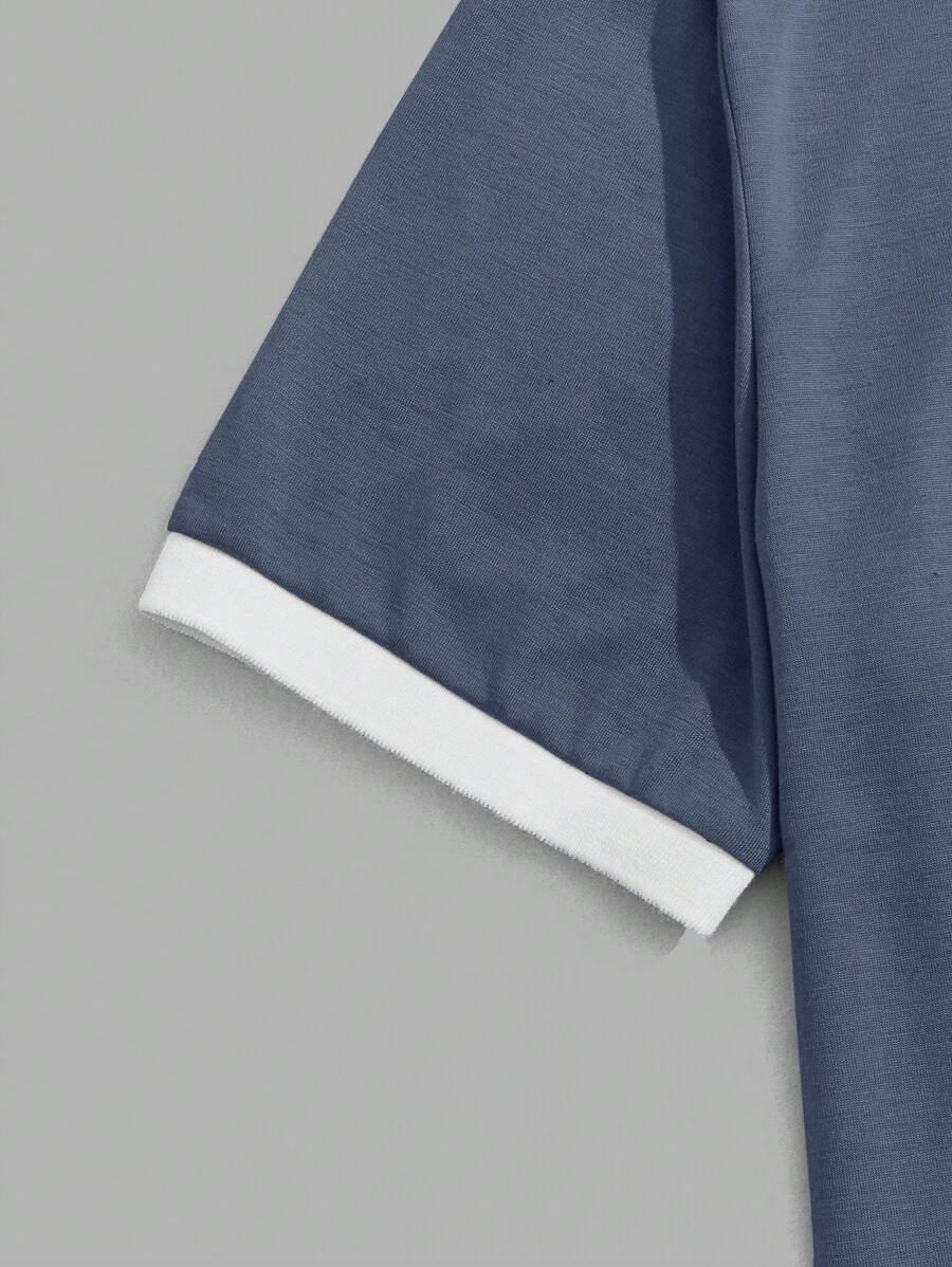 Polo décontracté à manches courtes avec lettres et couleurs contrastées pour homme