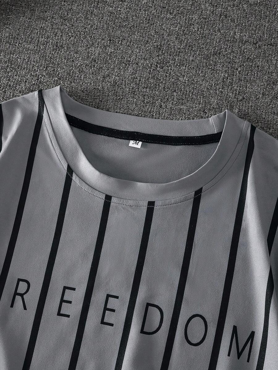 Chemise décontractée à manches courtes et rayures, col rond et coupe ample