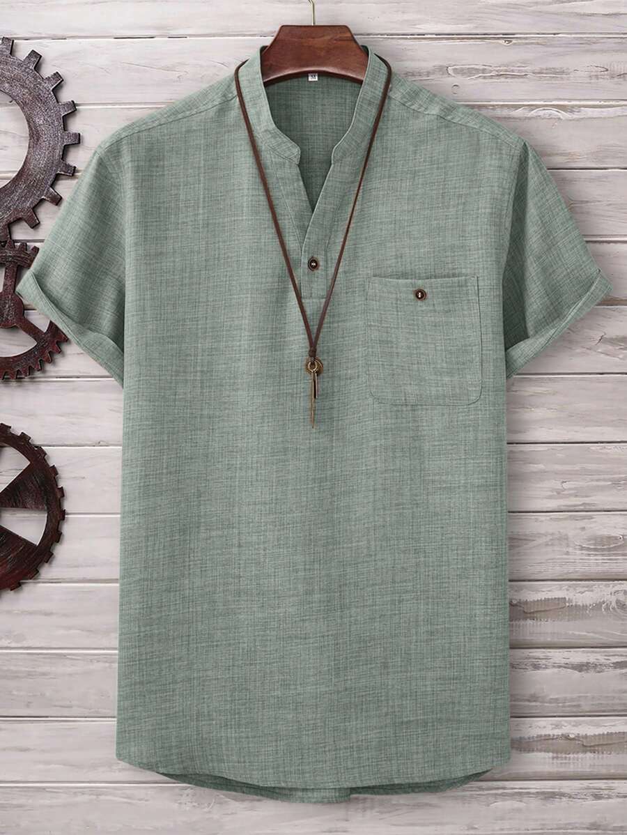 Chemise ample en lin avec poche – Streetwear léger pour homme