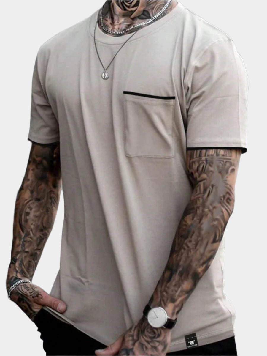 Chemise à col rond casual avec poche style streetwear tendance pour hommes