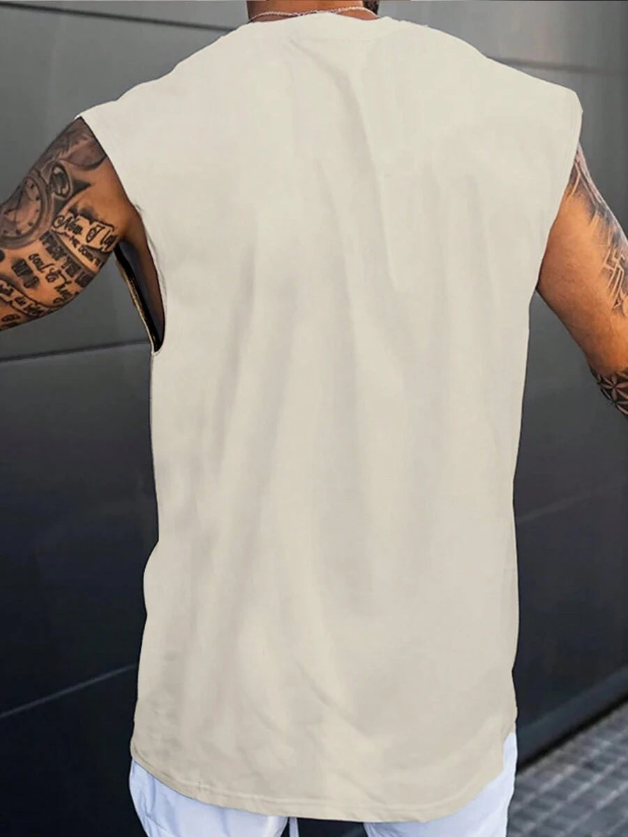 Chemise sans manches à col rond de couleur unie pour homme