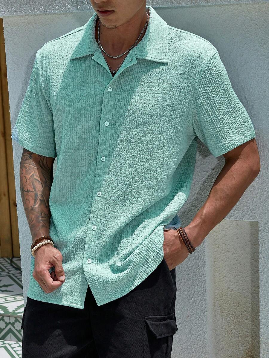 Chemise jacquard en tricot Resort pour homme - Coupe ample et plissée