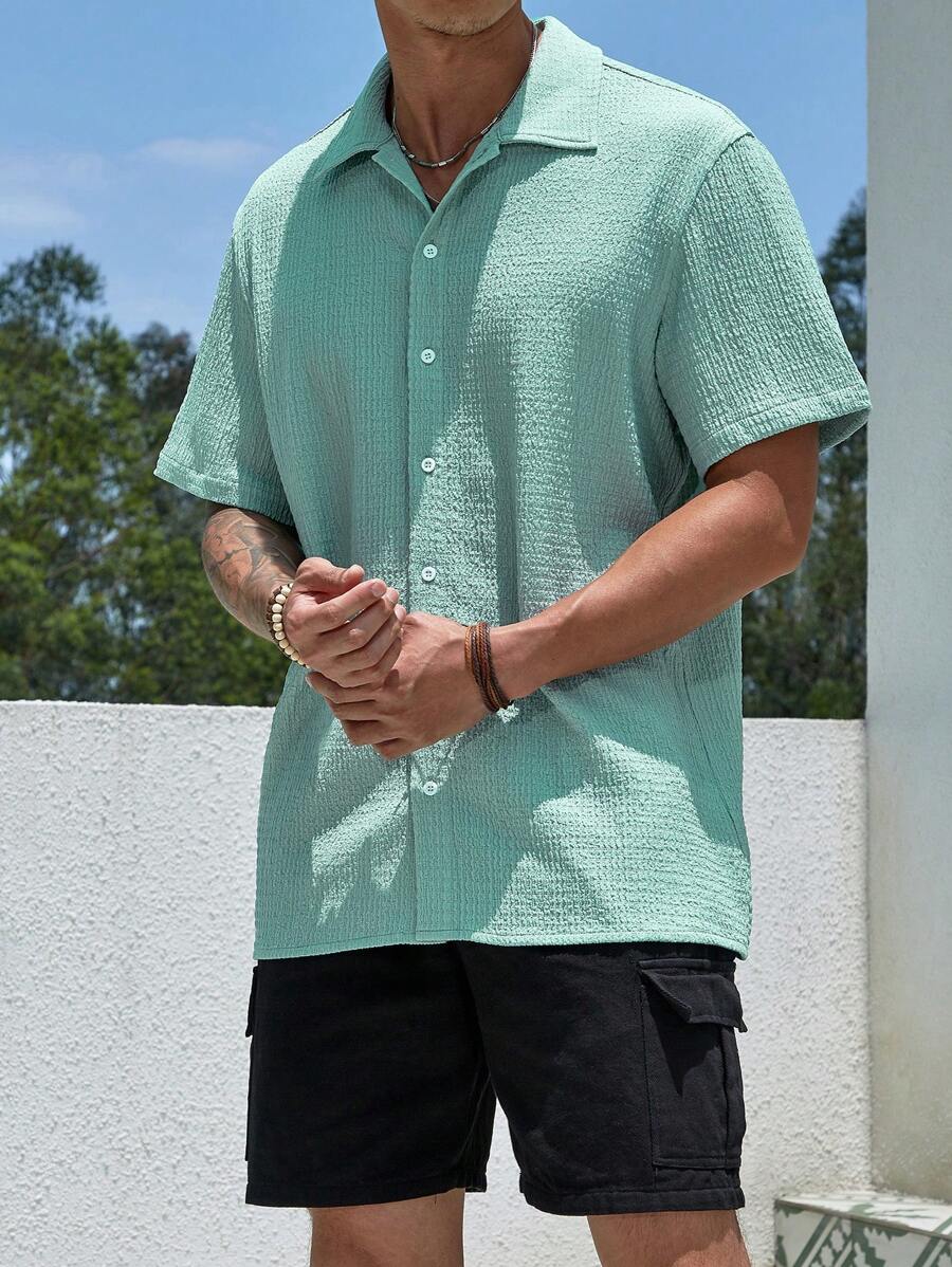 Chemise jacquard en tricot Resort pour homme - Coupe ample et plissée
