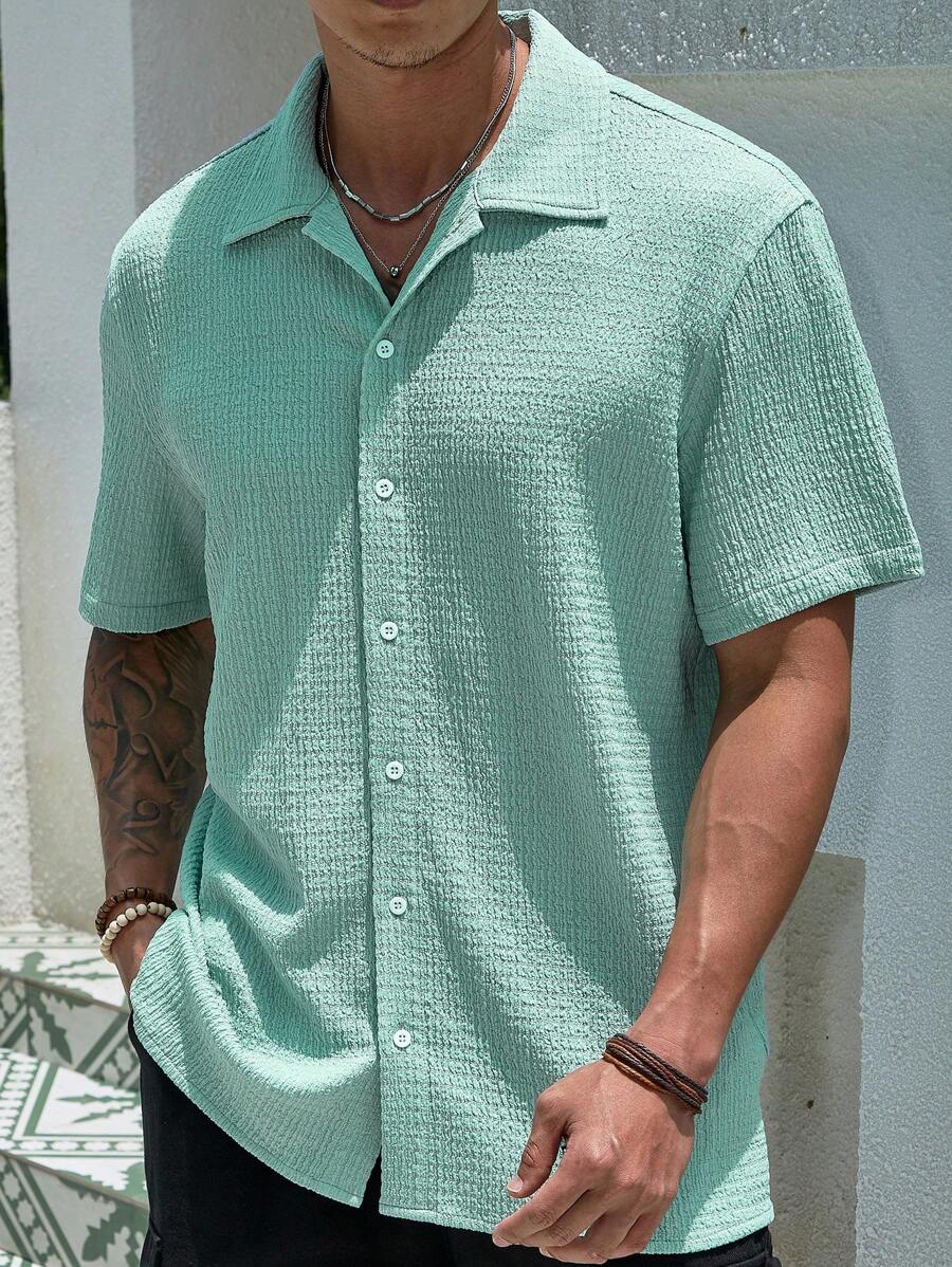 Chemise jacquard en tricot Resort pour homme - Coupe ample et plissée