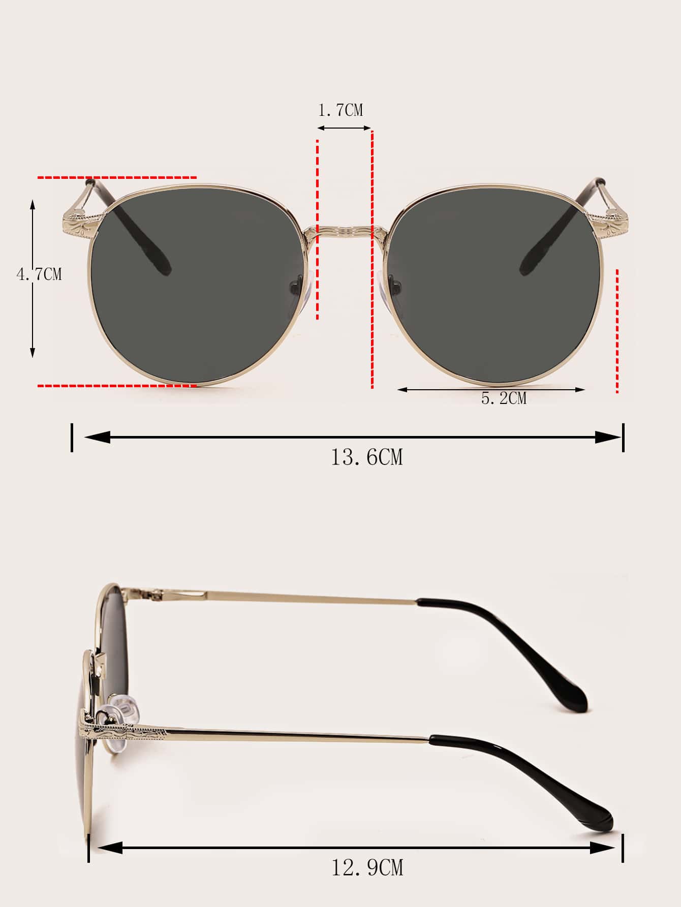 Lunettes de soleil rétro décoratives à monture métallique de style aviateur