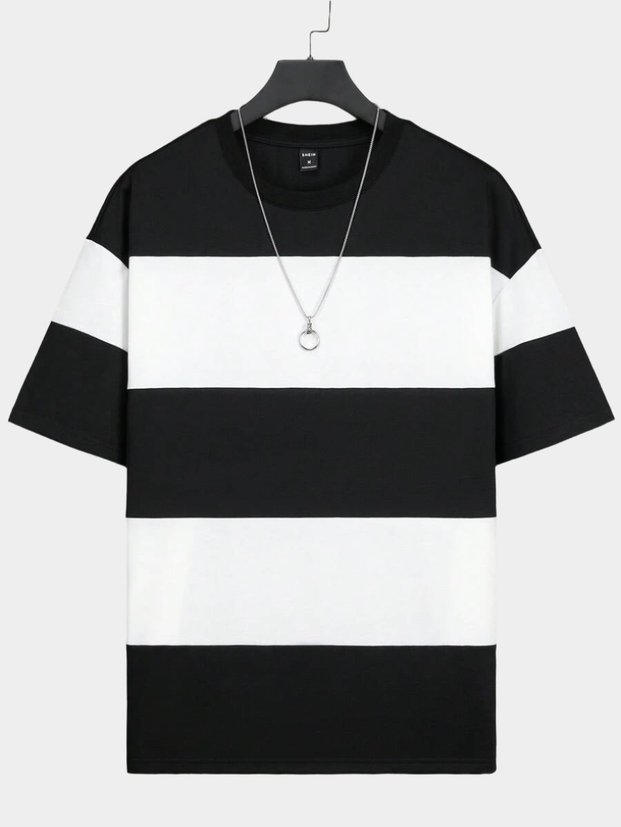 Chemise à col rond manches courtes rayée style casual tendance