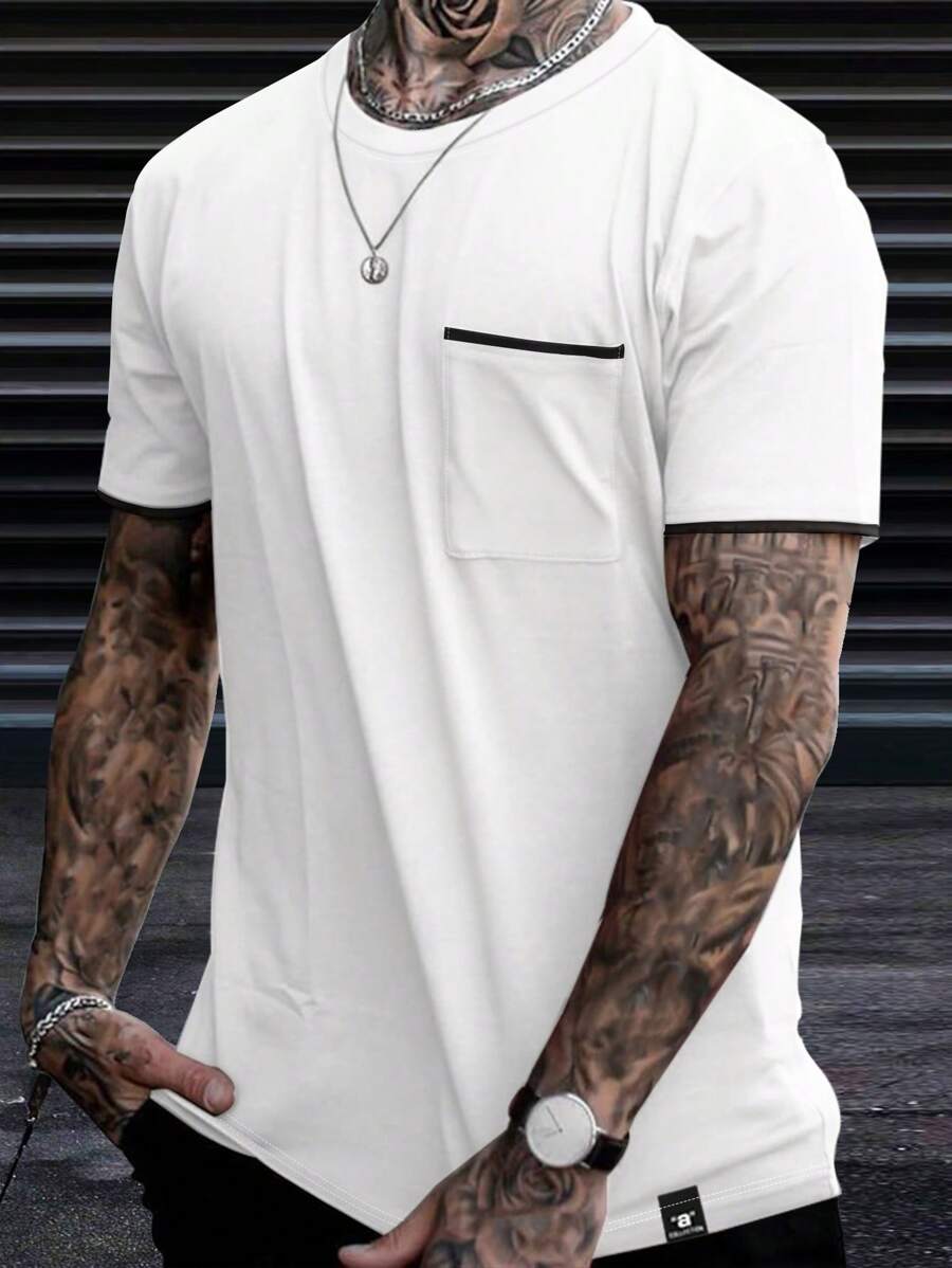 Chemise à col rond casual avec poche style streetwear tendance pour hommes
