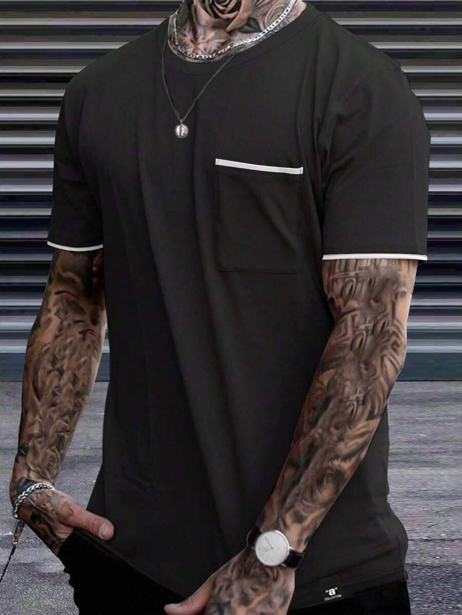 Chemise à col rond casual avec poche style streetwear tendance pour hommes