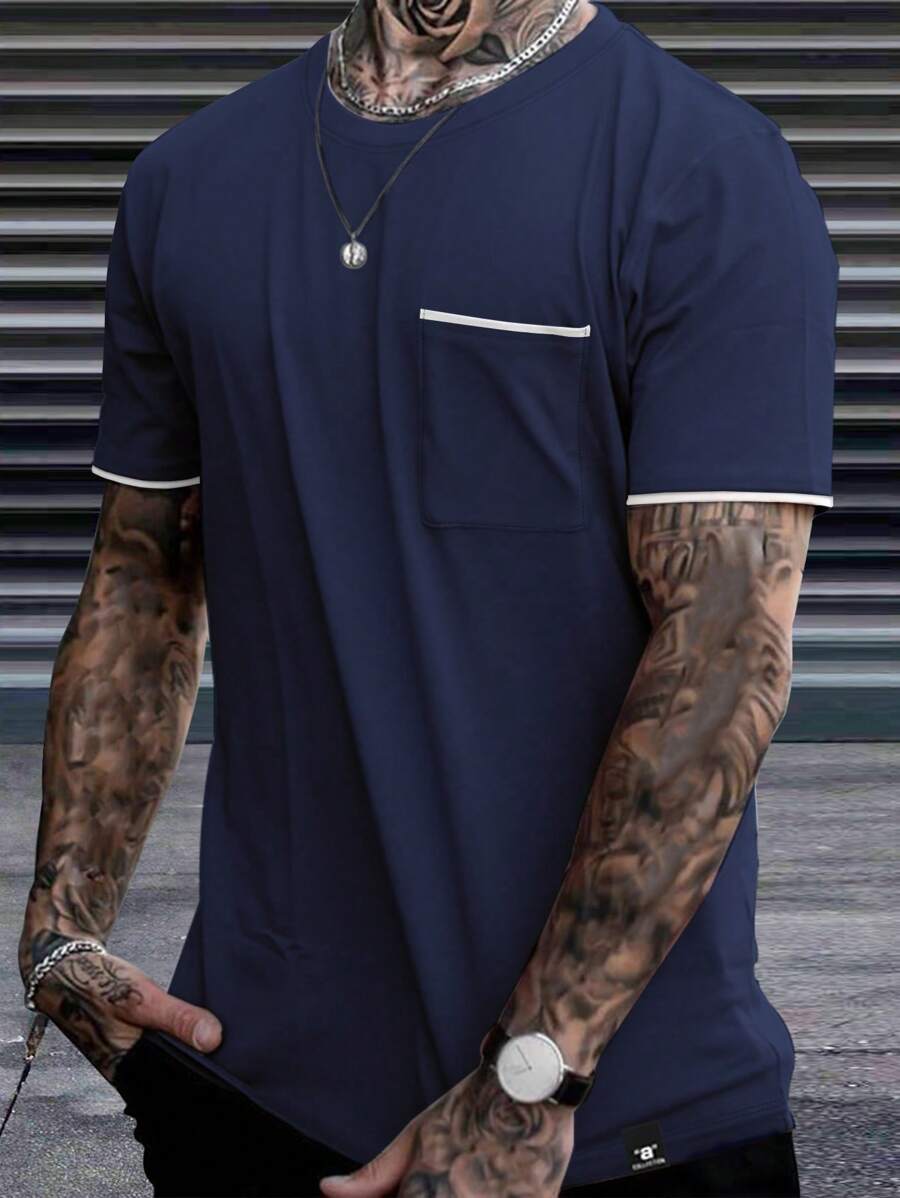 Chemise à col rond casual avec poche style streetwear tendance pour hommes