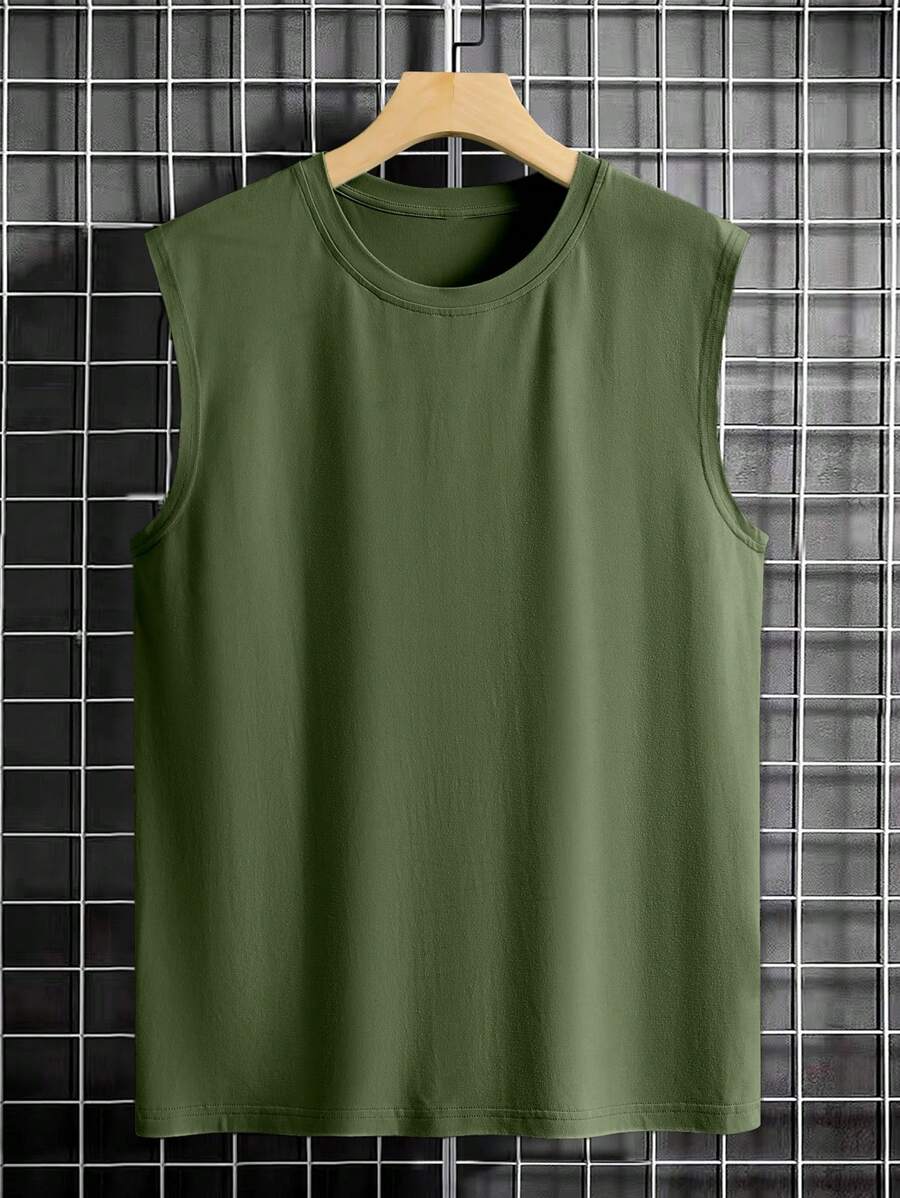 Chemise sans manches à col rond de couleur unie pour homme