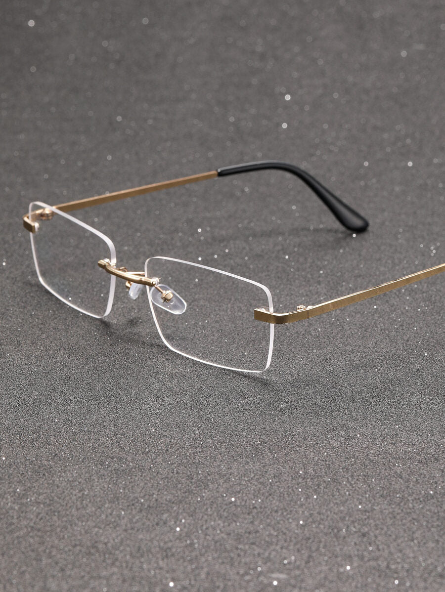 Lunettes de soleil rétro carrées sans monture pour hommes
