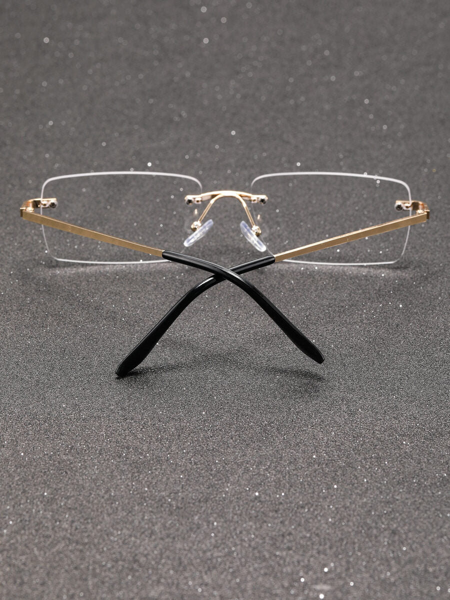 Lunettes de soleil rétro carrées sans monture pour hommes