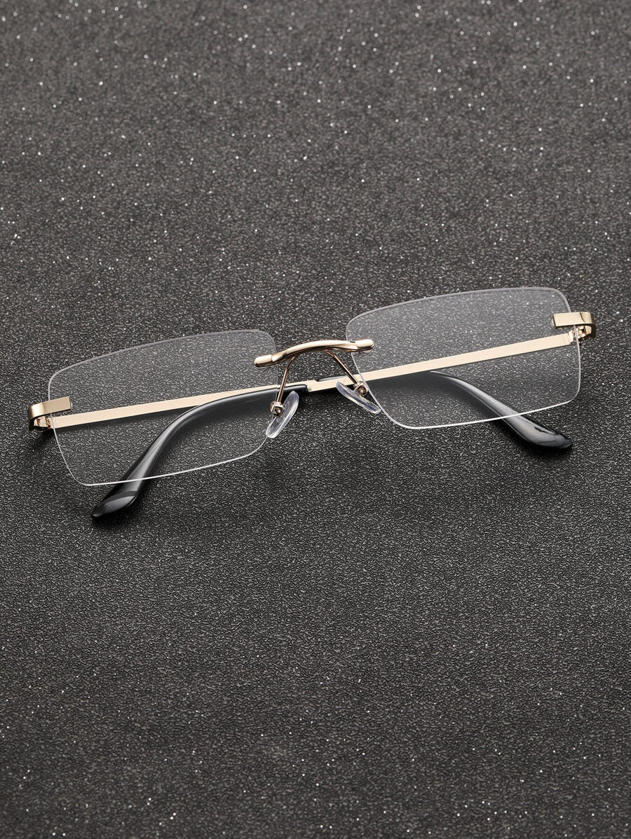 Lunettes de soleil rétro carrées sans monture pour hommes