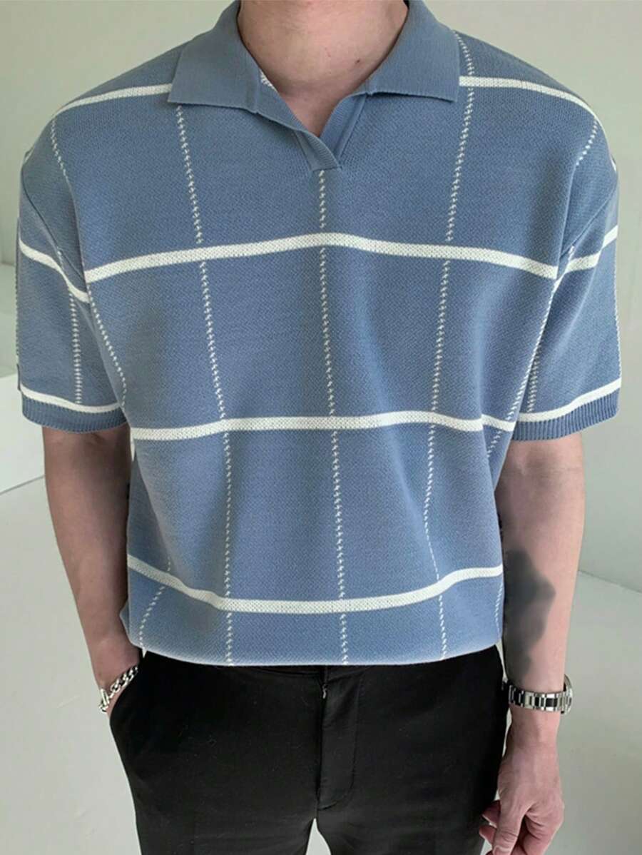 Polo en tricot à carreaux – Polo léger à manches courtes pour homme