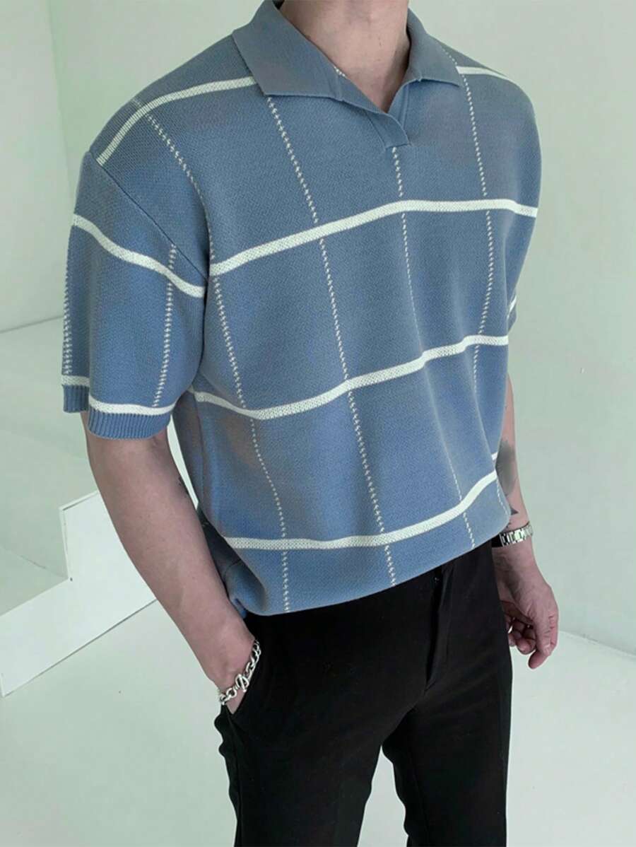 Polo en tricot à carreaux – Polo léger à manches courtes pour homme