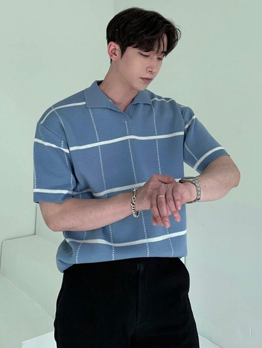 Polo en tricot à carreaux – Polo léger à manches courtes pour homme