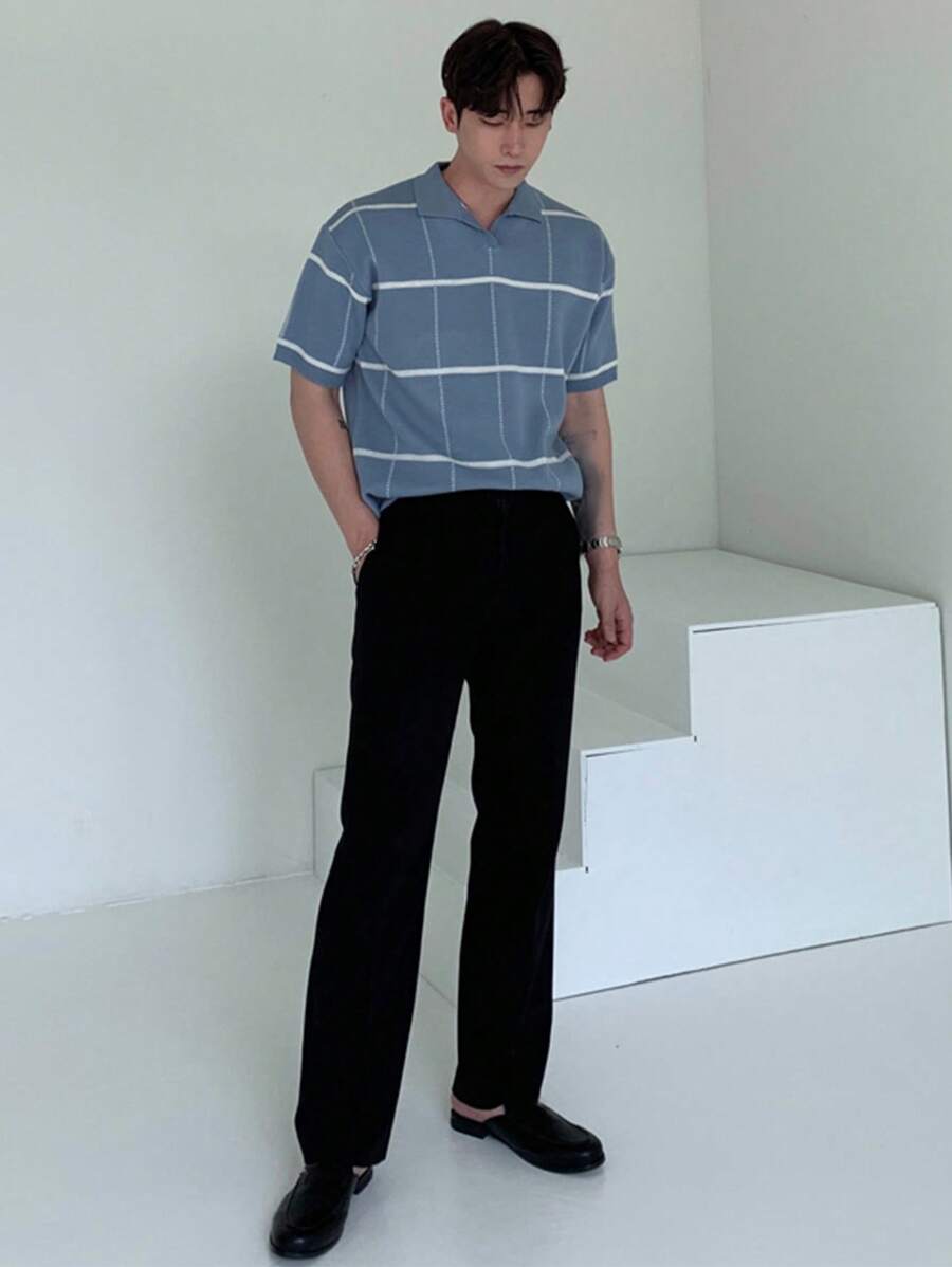 Polo en tricot à carreaux – Polo léger à manches courtes pour homme