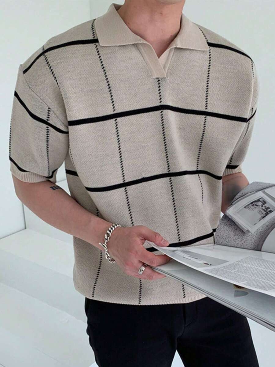 Polo en tricot à carreaux – Polo léger à manches courtes pour homme