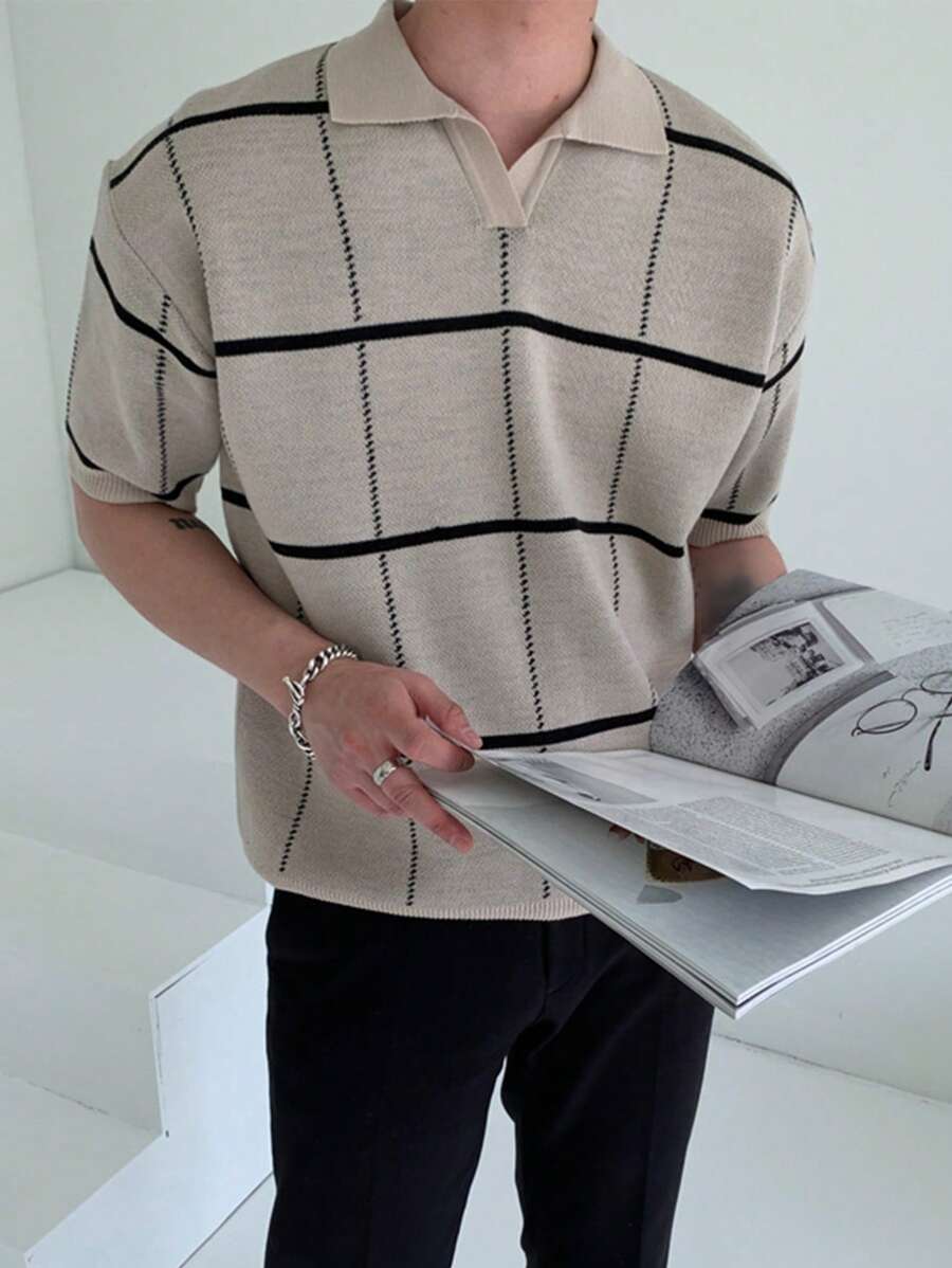 Polo en tricot à carreaux – Polo léger à manches courtes pour homme