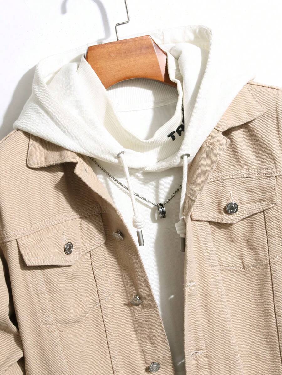 Chemise en jean décontractée unie avec poche à rabat pour homme
