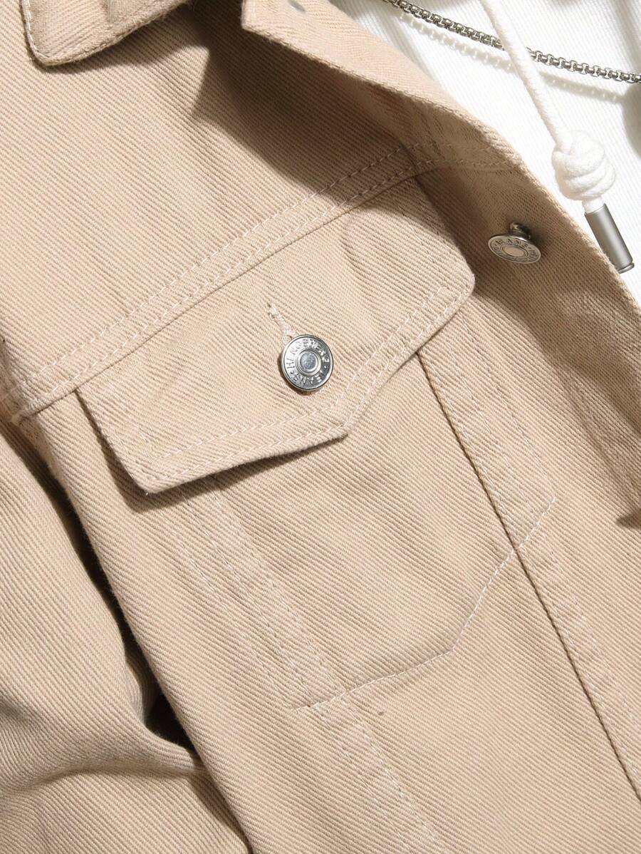 Chemise en jean décontractée unie avec poche à rabat pour homme