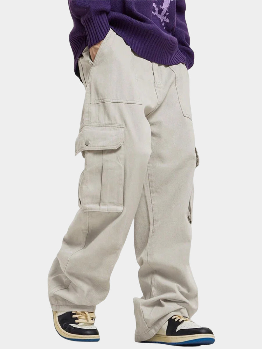 Pantalon cargo décontracté coupe ample avec rabat et poches utilitaires latérales