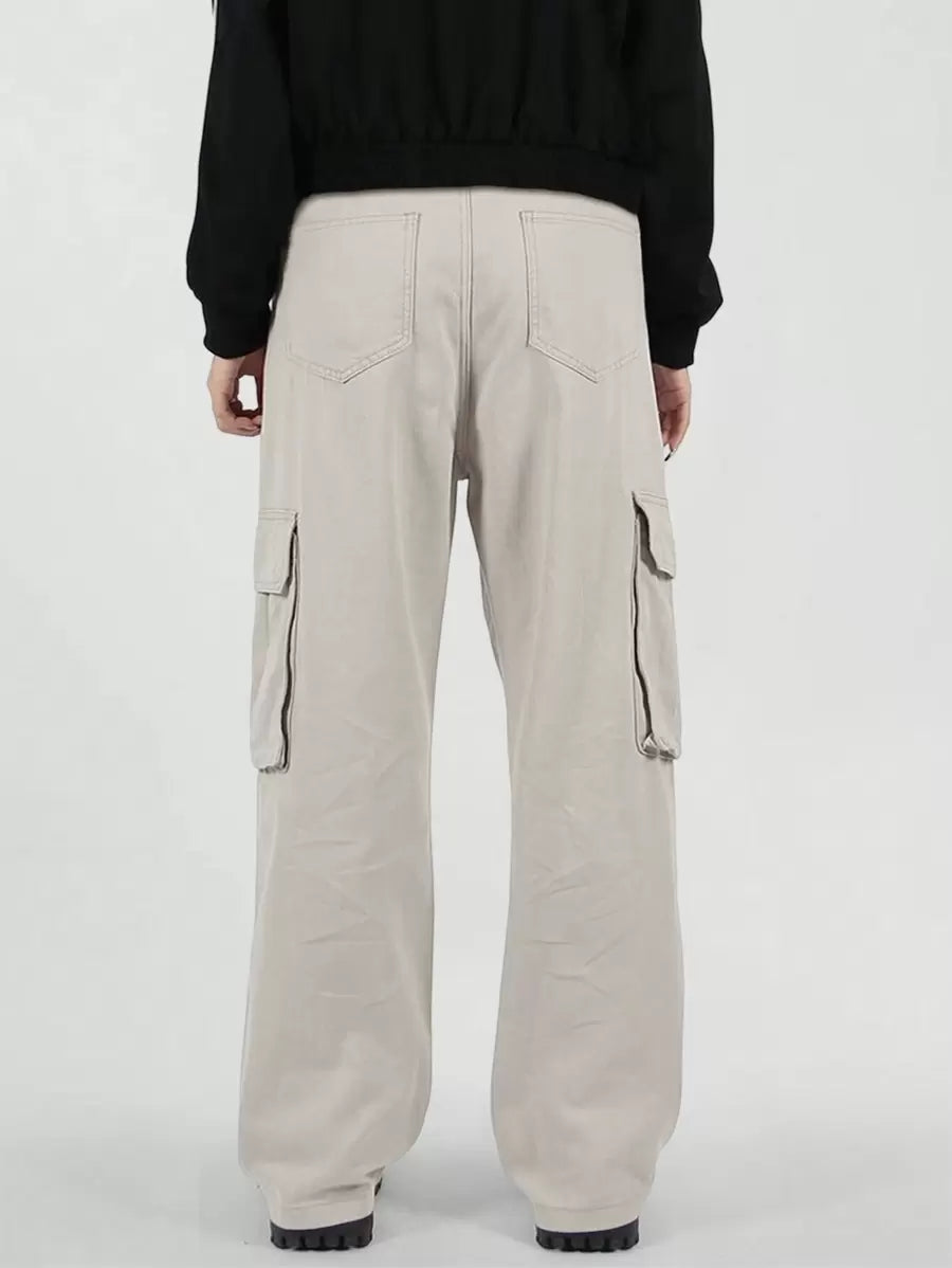 Pantalon cargo décontracté coupe ample avec rabat et poches utilitaires latérales