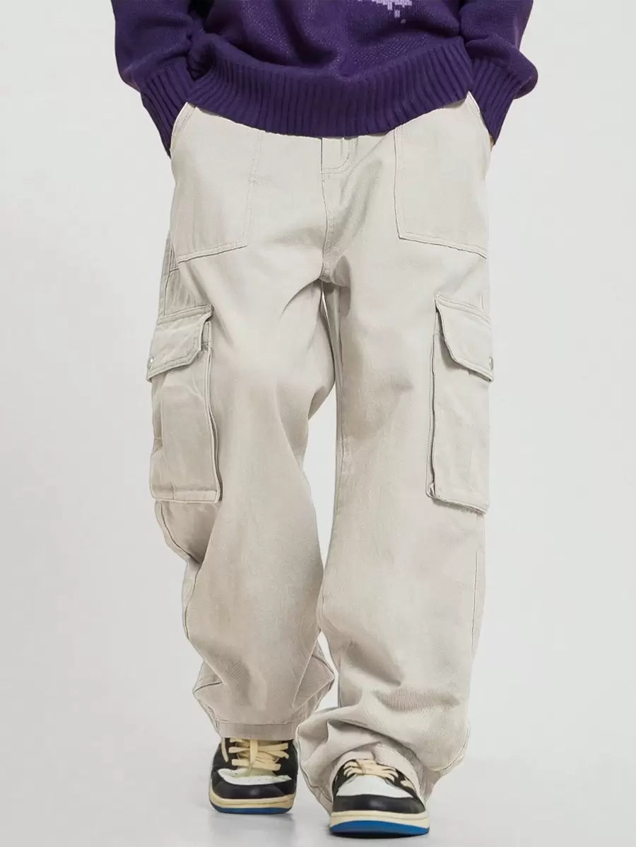 Pantalon cargo décontracté coupe ample avec rabat et poches utilitaires latérales