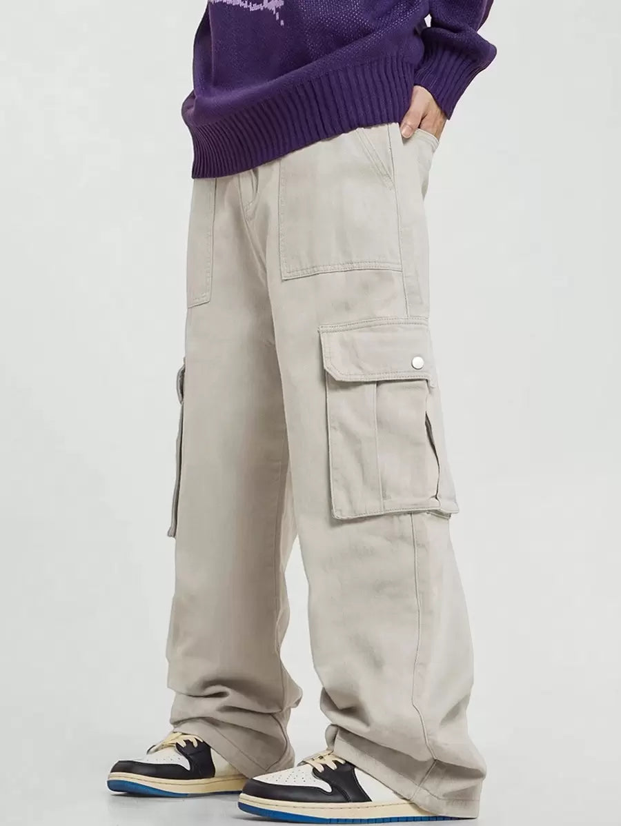 Pantalon cargo décontracté coupe ample avec rabat et poches utilitaires latérales