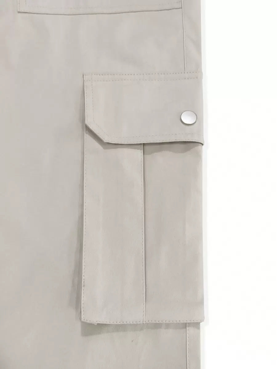 Pantalon cargo décontracté coupe ample avec rabat et poches utilitaires latérales