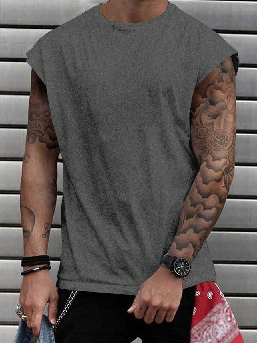 Chemise sans manches à col rond de couleur unie pour homme