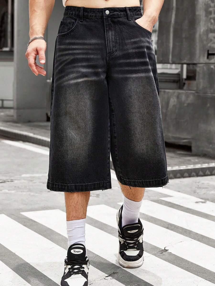 Jorts larges en jean noir homme style streetwear vintage décontracté