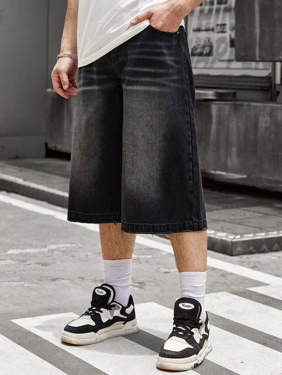 Jorts larges en jean noir homme style streetwear vintage décontracté