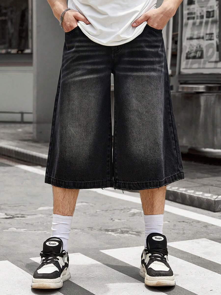 Jorts larges en jean noir homme style streetwear vintage décontracté