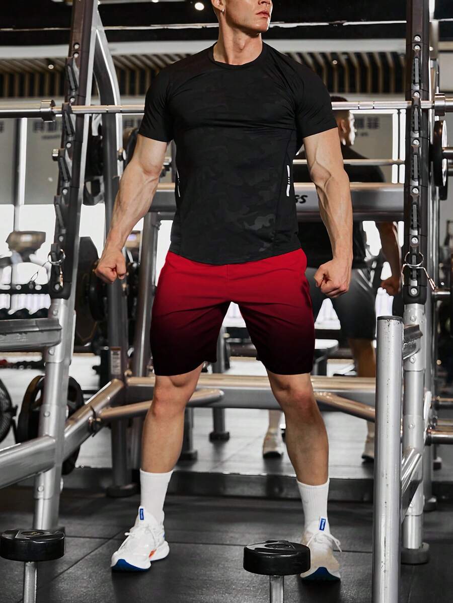 Short de sport à taille élastique style ombré avec cordon de serrage