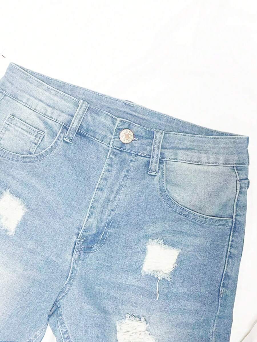 Jorts déchirés à ourlet brut, style streetwear décontracté tendance pour hommes