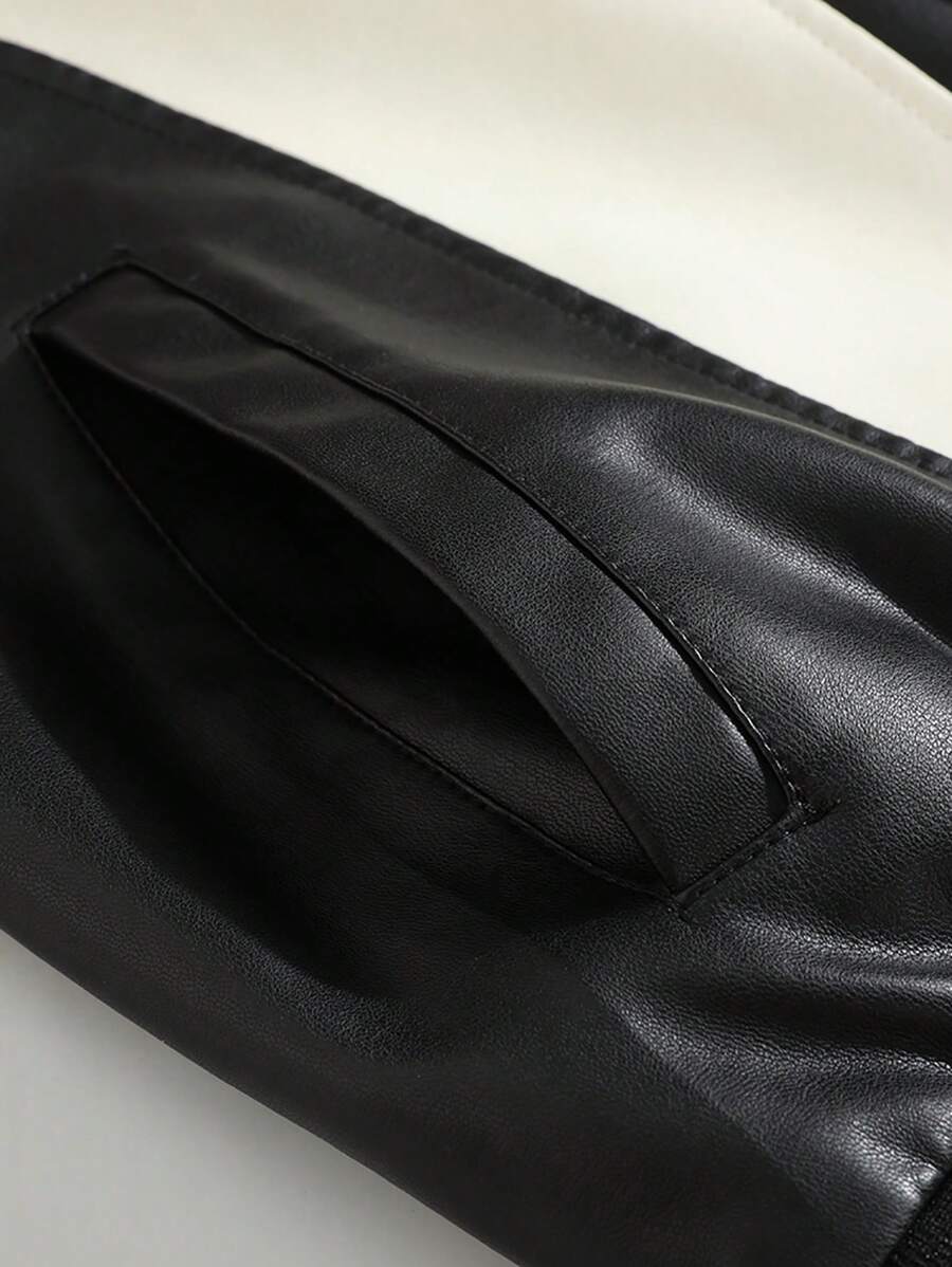 Veste en cuir PU bicolore zippée avec col – Élégante veste pour homme