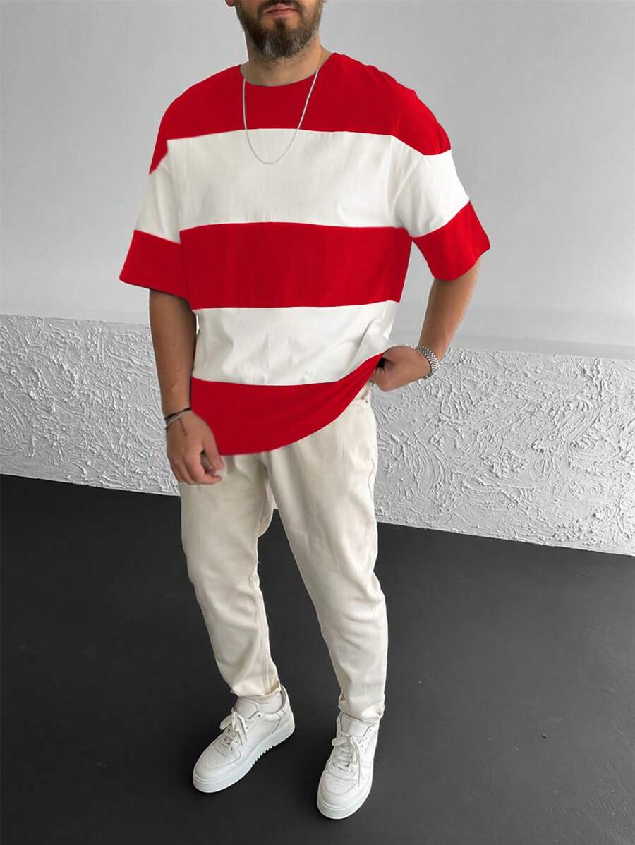 Chemise à col rond manches courtes rayée style casual tendance