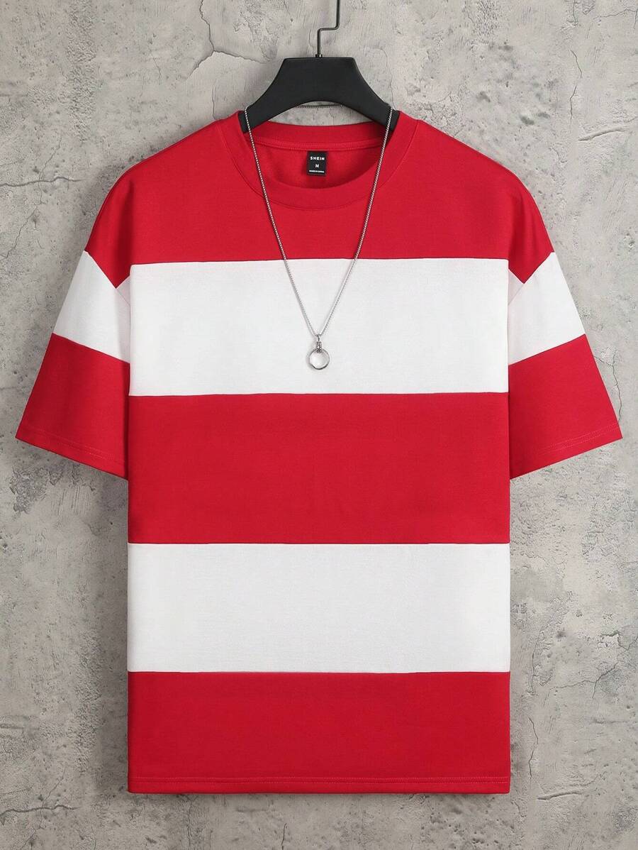 Chemise à col rond manches courtes rayée style casual tendance
