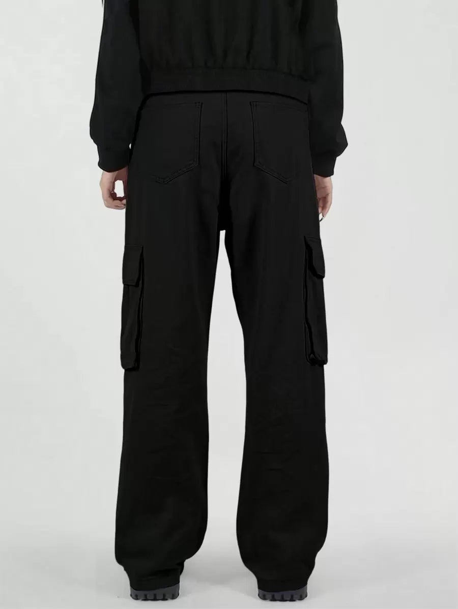 Pantalon cargo décontracté coupe ample avec rabat et poches utilitaires latérales