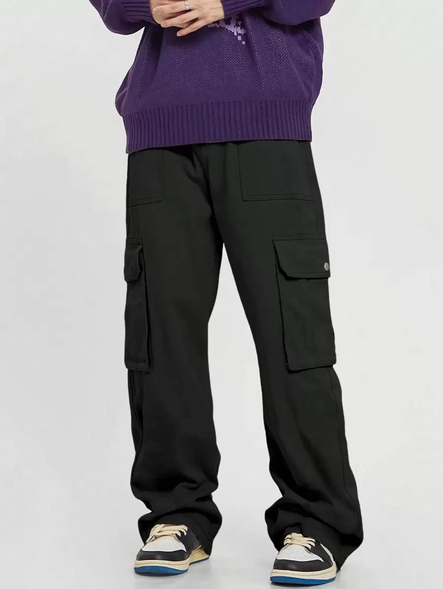 Pantalon cargo décontracté coupe ample avec rabat et poches utilitaires latérales